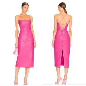 NWT  Bardot Helena Faux Leather Dress Hot Pink Tie Up Midi Dress S Small US 6